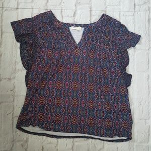 Anthropologie Meadow Rue Geometric Ruffle Top